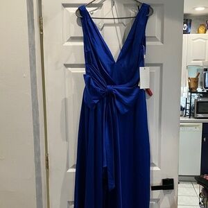 NEW Mac Duggal Royal Blue Maxi Dress with Bow